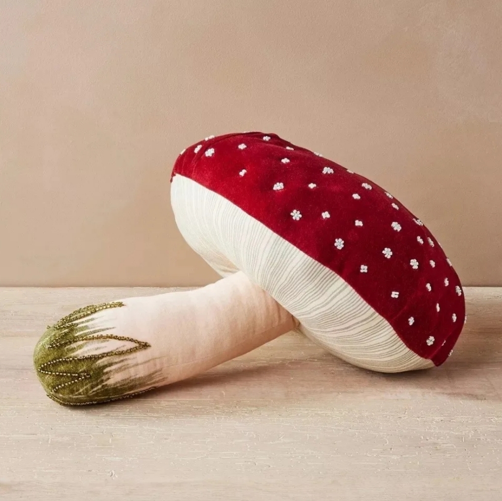 JOHN DERIAN NWT velvet shaped pillow fall mushroom -beaded